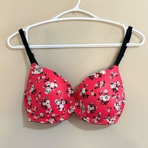 PINK Victoria's Secret Red and Black Florals Bra 32DD